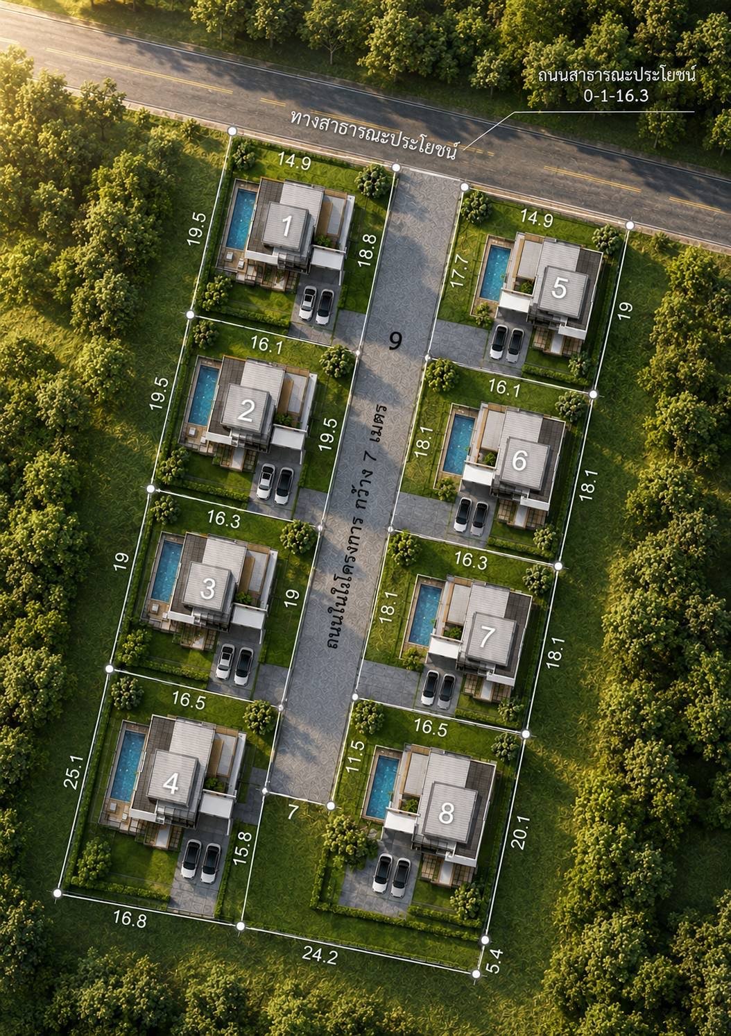 ผังโครงการ Season Property 8 หลัง ถนนในโครงการกว้าง 7 เมตร
